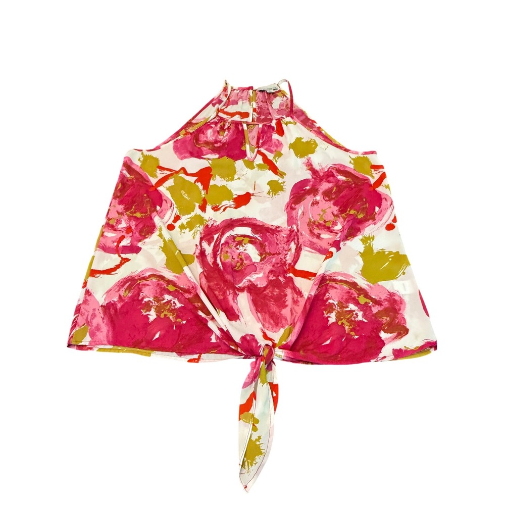 Allison Joy Womens Halter Neck Floral Tie Front Blouse Pink Size Large Resort - Picture 2 of 8